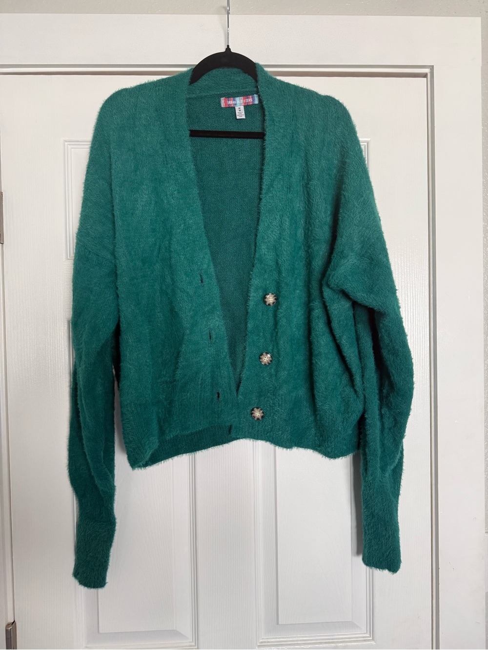 Urban Outfitters Teal Fuzzy Button-Front Cardigan